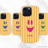 Coque iPhone 16 Pro Rayures orange visage ludique rose