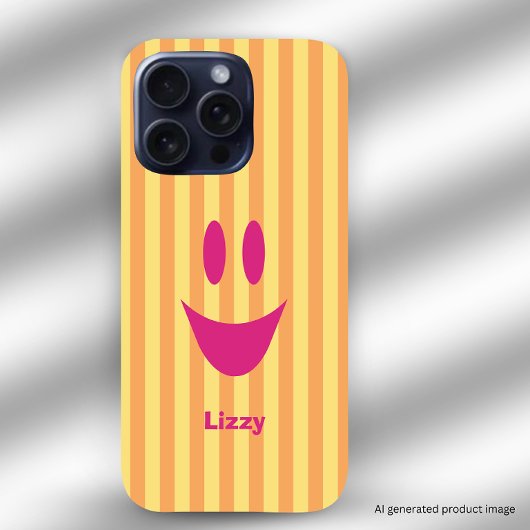 Coque iPhone 16 Pro Rayures orange visage ludique rose