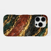 Coque iPhone 16 Pro red and gold and dark green glitter marble (Verso Horizontal)