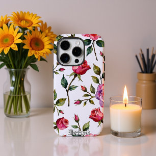 Coque iPhone 16 Pro Répétition florale de roses roses et rouges