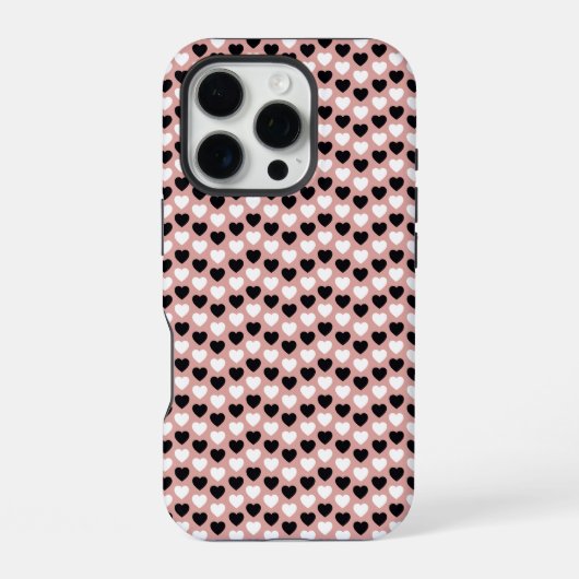 Coque iPhone 16 Pro Retro Hearts Pink Black & White (Verso)