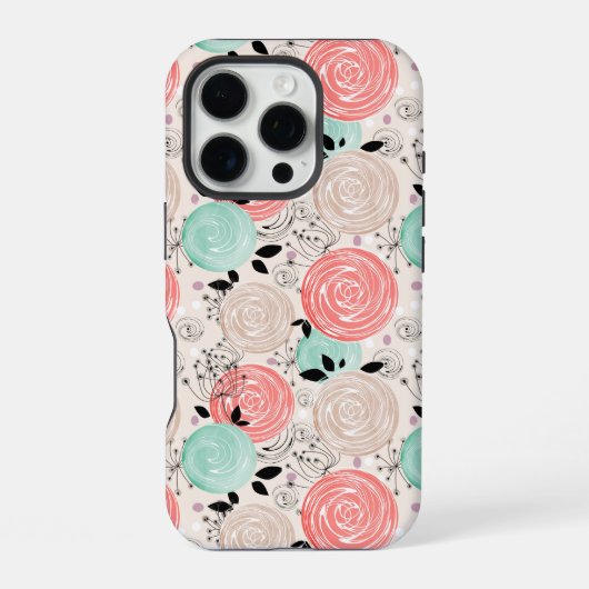 Coque iPhone 16 Pro Rétro, roses (Verso)