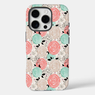 Coque iPhone 16 Pro Rétro, roses