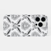 Coque iPhone 16 Pro Rococo Damask Line Pattern Black on White (Verso Horizontal)