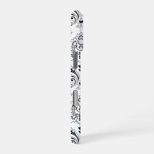 Coque iPhone 16 Pro Rococo Damask Line Pattern Black on White (Côté droit)