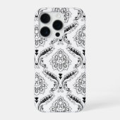 Coque iPhone 16 Pro Rococo Damask Line Pattern Black on White (Verso)