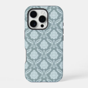 Coque iPhone 16 Pro Rococo Damassé Rpt Motif Œuf de Canard Bleu+Turquo