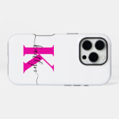 Coque iPhone 16 Pro Rose Chaud Noir Nom Initial Monogrammé (Verso Horizontal)
