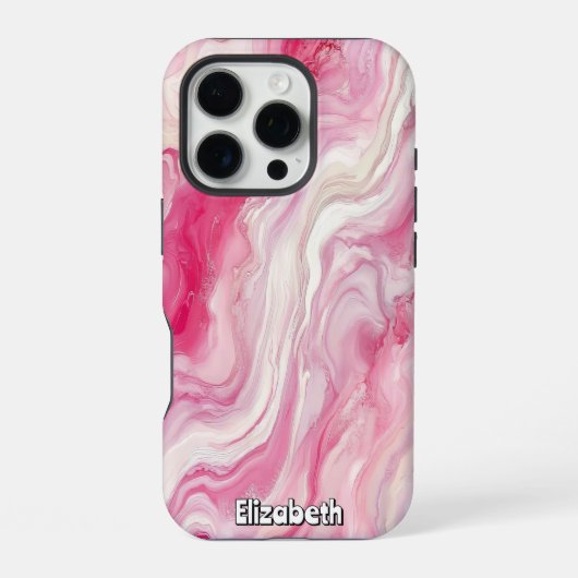 Coque iPhone 16 Pro Rose et Marbre blanc Abstrait (Verso)