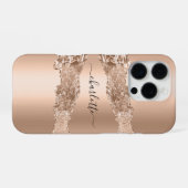 Coque iPhone 16 Pro Rose gold agate marble nom script (Verso Horizontal)