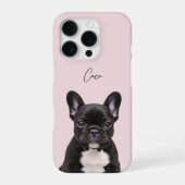 Coque iPhone 16 Pro Rose Pâle Photo de Chien Moderne et Nom de Compagn (Verso)