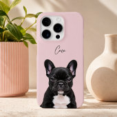 Coque iPhone 16 Pro Rose Pâle Photo de Chien Moderne et Nom de Compagn