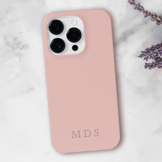 Coque iPhone 16 Pro Rose pastel simple couleur unie monogramme