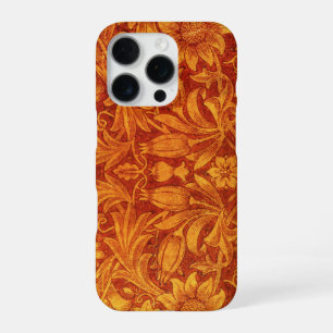 Coque iPhone 16 Pro Rouge floral et jaune doré Wm Morris