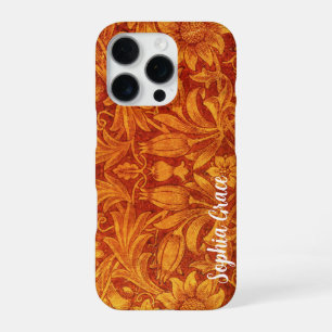 Coque iPhone 16 Pro Rouge floral et jaune doré Wm Morris Ajouter un no