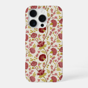 Coque iPhone 16 Pro Rouge Roses Or Crème Motif Floral Jacobéen