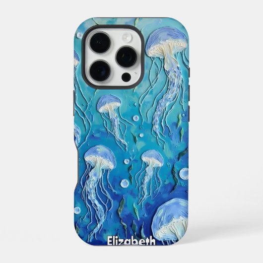 Coque iPhone 16 Pro Rythmes océaniques : Déchets de méduses (Verso)