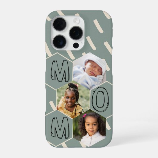 Coque iPhone 16 Pro Sage green hexagon Mom Photo Collage (Verso)