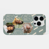 Coque iPhone 16 Pro Sage green hexagon Mom Photo Collage (Verso Horizontal)