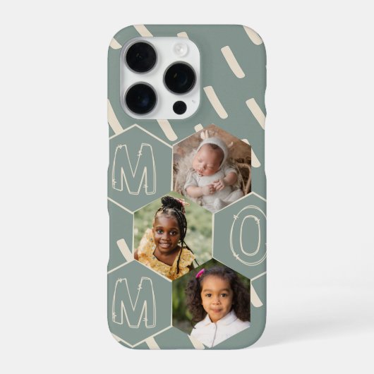 Coque iPhone 16 Pro Sage green hexagon Mom Photo Collage (Verso)