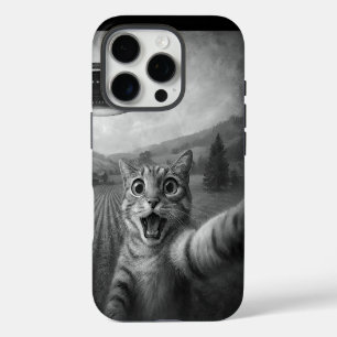 Coque iPhone 16 Pro Selfie De Chat Avec Alien UFO Drôle Cadeaux De Cha