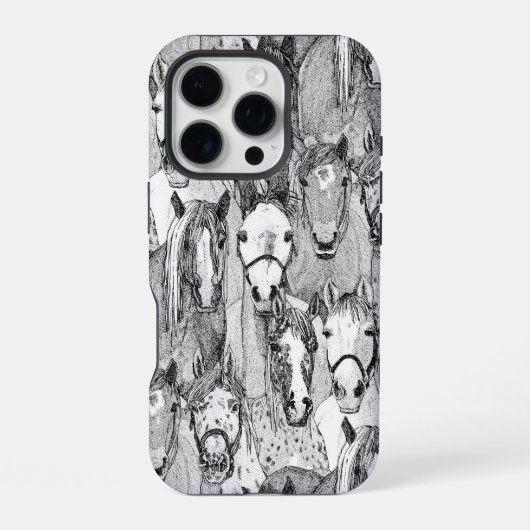 Coque iPhone 16 Pro simplement des chevaux noirs blancs (Verso)
