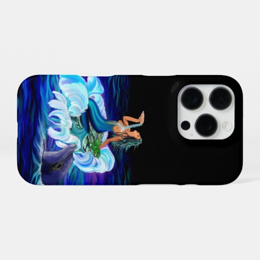 Coque iPhone 16 Pro Sirène avec dauphin (Verso Horizontal)