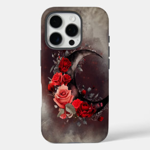 Coque iPhone 16 Pro Sorcellerie Croissant de Lune avec Roses Rouges