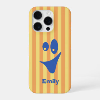 Coque iPhone 16 Pro Sourire original bleu rayure orange