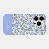 Coque iPhone 16 Pro Style de vitrail Nom personnalisé floral bleu (Verso Horizontal)