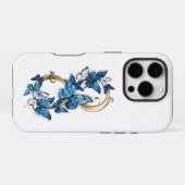 Coque iPhone 16 Pro Symbole infini de papillons Morpho bleus (Verso Horizontal)