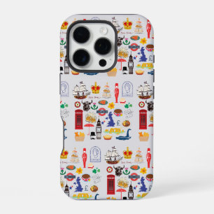 Coque iPhone 16 Pro Symboles britanniques du Royaume-Uni