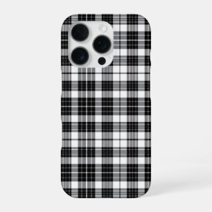 Coque iPhone 16 Pro Tartan à carreaux monochrome noir et blanc élégant