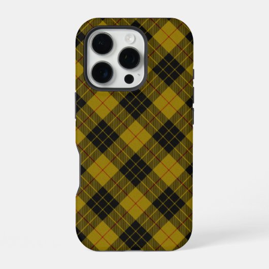 Coque iPhone 16 Pro tartan MacLeod jaune carreaux noirs (Verso)