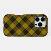 Coque iPhone 16 Pro tartan MacLeod jaune carreaux noirs (Verso Horizontal)