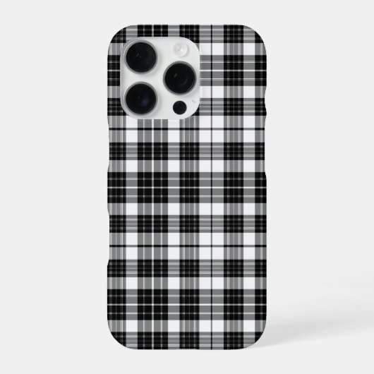 Coque iPhone 16 Pro Tartan noir et blanc élégant (Verso)