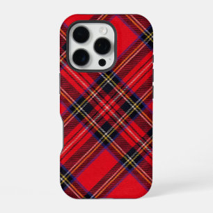 Coque iPhone 16 Pro tartan Royal Stewart rouge carreaux noirs