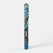 Coque iPhone 16 Pro Texture de grille Aqua et Or (Côté droit)