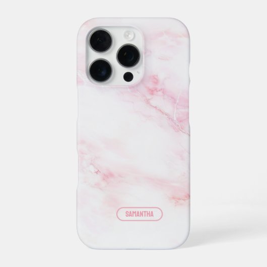 Coque iPhone 16 Pro Texture de marbre rose doux (Verso)