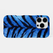 Coque iPhone 16 Pro texture de peau de tigre bleu (Verso Horizontal)