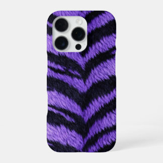 Coque iPhone 16 Pro texture de peau de tigre violet