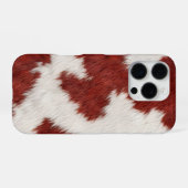 Coque iPhone 16 Pro texture de peau de vache rouge et blanche (Verso Horizontal)