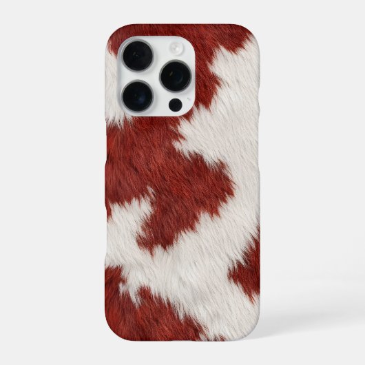 Coque iPhone 16 Pro texture de peau de vache rouge et blanche (Verso)