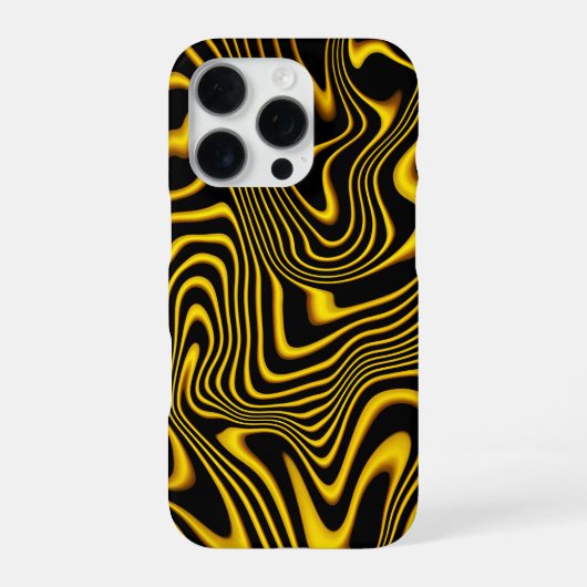Coque iPhone 16 Pro Texture de tourbillons noir jaune or (Verso)