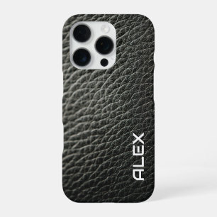 Coque iPhone 16 Pro Texture en cuir foncé - Motif réaliste riche