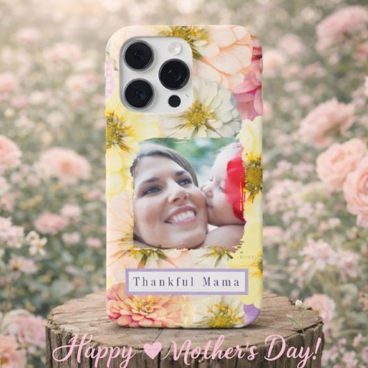 Coque iPhone 16 Pro Thankful Mama Custom Photo Upload Floral 