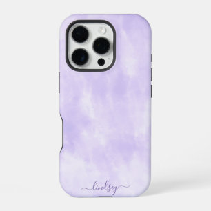 Coque iPhone 16 Pro Tiedye violet personnalisé calligraphie nom