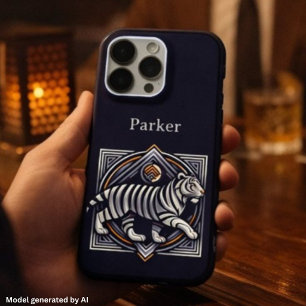 Coque iPhone 16 Pro Tigre Vintage Bleu Nuit
