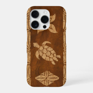 Coque iPhone 16 Pro Tortue samoane Totem Faux Koa Coque-M