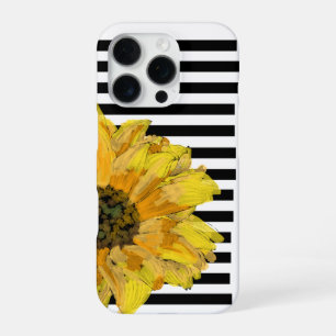 Coque iPhone 16 Pro Tournesol jaune peint sur rayures noires